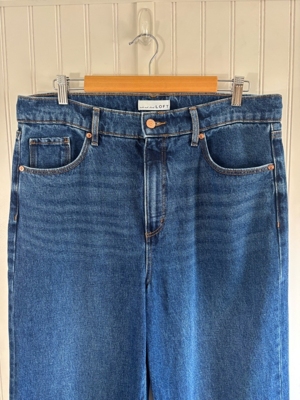 Talbots Loft Wide Leg Cropped Jeans Cuffed Hem High Rise Size 12 Cotton Relaxed - Picture 4 of 13
